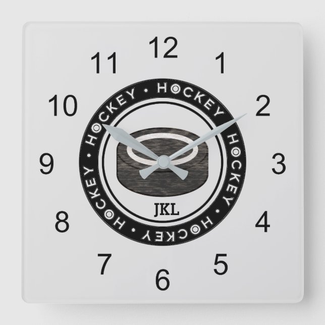 Hockey Puck Monogram Wall Clock (Front)