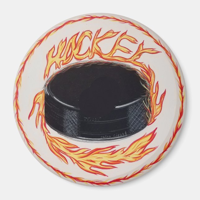 Hockey Puck on Fire Magnet (Front)