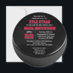 Hockey Puck Red White and Blue Bar Mitzvah Invitation<br><div class="desc">These invitations are perfect for any hockey themed Bar Mitzvah celebration. Each line of text is fully customisable to say just what you want!

Find coordinating products in the Bar Mitzvah Hockey Collection.</div>