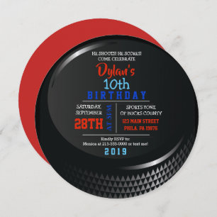 HOCKEY PUCK ROUND Birthday Party Invitation