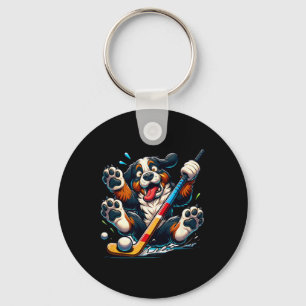 Hockey Puppy Bernese Mountain Dog Ice Rink Fun _1 Key Ring