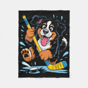 Hockey Puppy Bernese Mountain Dog Ice Rink Fun Fleece Blanket