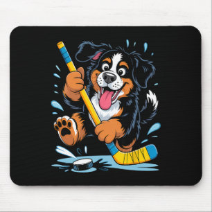 Hockey Puppy Bernese Mountain Dog Ice Rink Fun Mouse Pad
