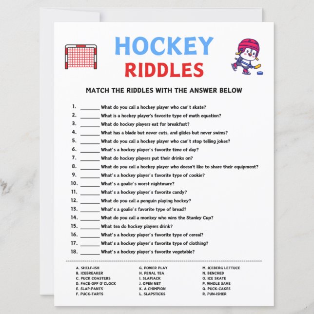 Hockey Riddles Game (Front)