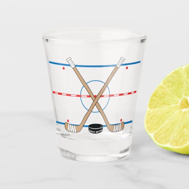 Hockey Rink Diagram Centre Ice Hockey Sticks Shot Glass (Front)