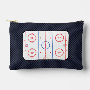 Hockey Rink Diagram on Blue Carbon Fiber Style Accessory Pouch
