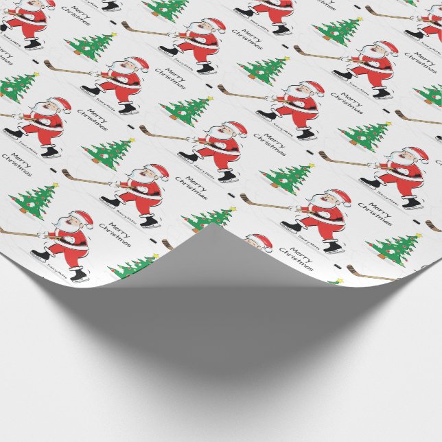 Hockey Santa Christmas Wrapping Paper (Corner)