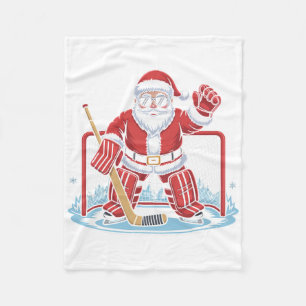 Hockey Santa Goalie Funny Ice Hockey Winter Christ Fleece Blanket