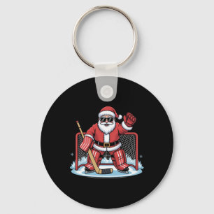 Hockey Santa Goalie Funny Ice Hockey Winter Christ Key Ring