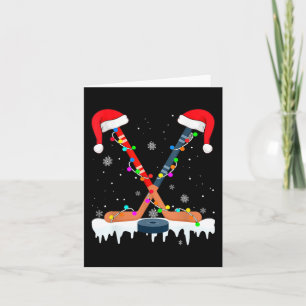 Hockey Santa Hat Christmas Lights Fun Sport Boys X Card