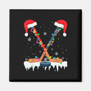 Hockey Santa Hat Christmas Lights Fun Sport Boys X Magnet