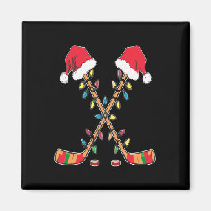 Hockey Santa Hat Christmas Lights Funny Sport Xmas Magnet