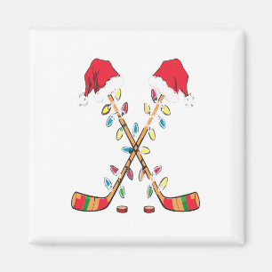 Hockey Santa Hat Christmas Lights Funny Sport Xmas Magnet