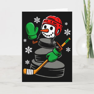Hockey Santa Hat Snowman Xmas Funny Hockey Lover C Card