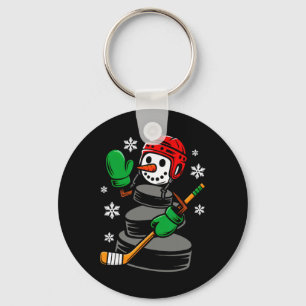 Hockey Santa Hat Snowman Xmas Funny Hockey Lover C Key Ring