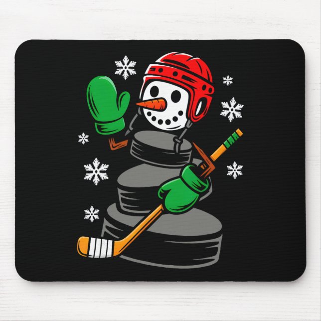 Hockey Santa Hat Snowman Xmas Funny Hockey Lover C Mouse Pad (Front)