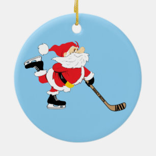 Hockey Santa Skating Christmas Ceramic Tree Decoration