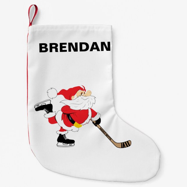 Hockey Santa Skating Personalise Customise Small Christmas Stocking (Front)