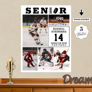 Hockey Senior Night 5 Photo Collage Poster