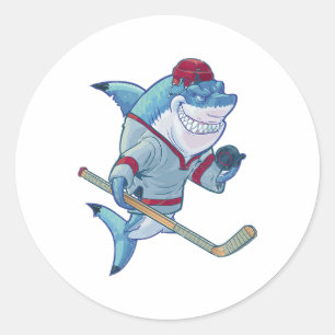 Hockey Shark With Stick Helmet Puck Funny Sharks L Classic Round Sticker