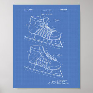 Hockey Shoe 1934 Patent Art - Blueprint Poster