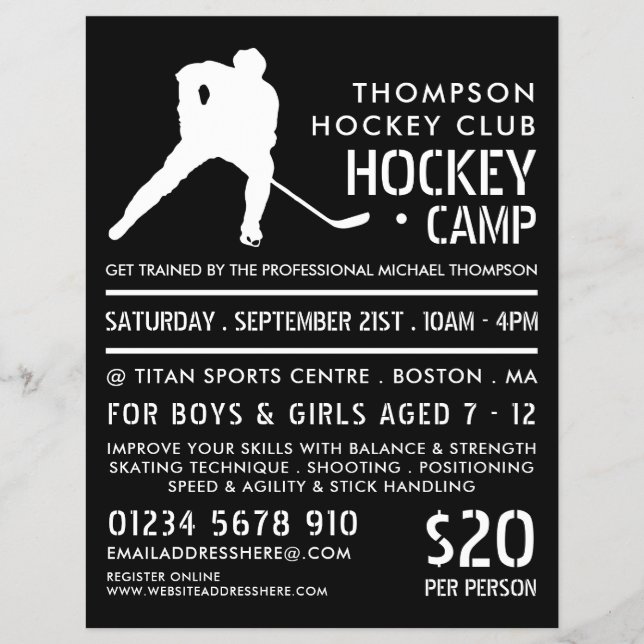 Hockey Silhouette, Hockey Camp Advertising  Flyer (Front)