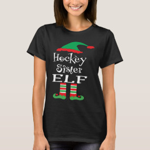 Hockey Sister Elf  Xmas Family Women Youth Teens T-Shirt