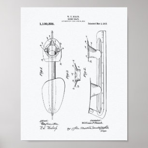 Hockey Skate 1915 Patent Art - White Paper Poster