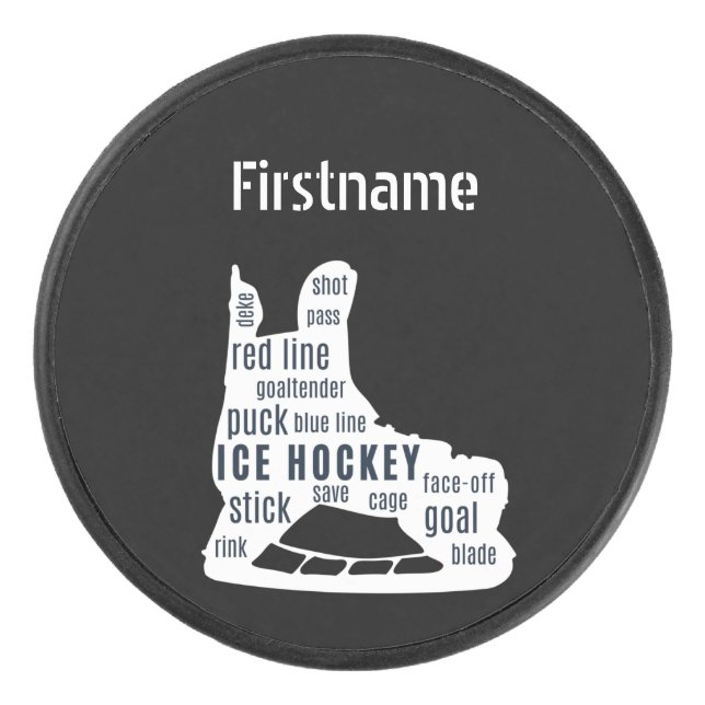 Hockey skate words - Black Personalized Ice Hockey Puck (Front)
