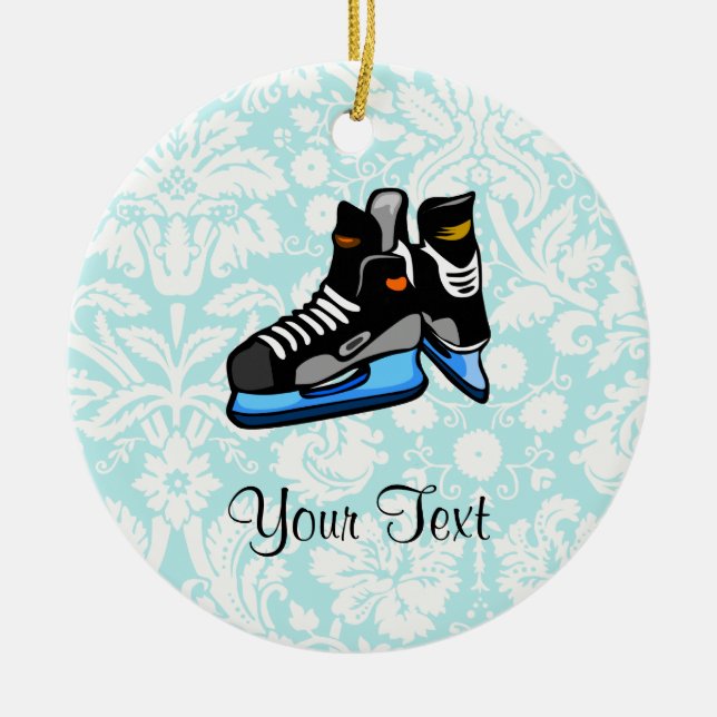 Hockey Skates; Damask Ceramic Ornament (Front)