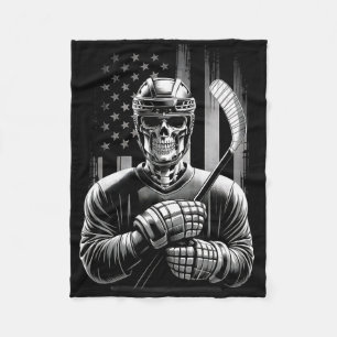 Hockey Skeleton American Usa Flag Halloween Men Te Fleece Blanket