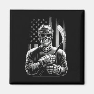 Hockey Skeleton American Usa Flag Halloween Men Te Magnet