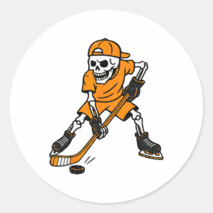 Hockey Skeleton Halloween Costume Boys Teens Girls Classic Round Sticker