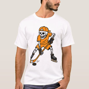 Hockey Skeleton Halloween Costume Boys Teens Girls T-Shirt
