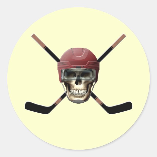 Hockey Skull & Crossed Sticks Classic Round Sticker (Front)