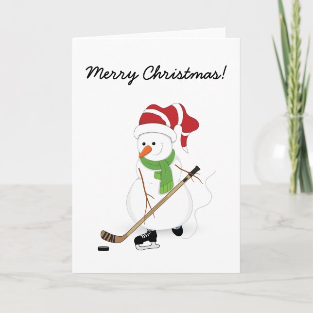 Hockey Snowman Merry Christmas Card (Front)