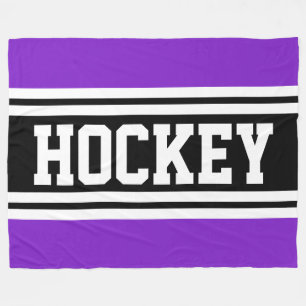 HOCKEY Sporty Black White Athletic Racing Stripes Fleece Blanket