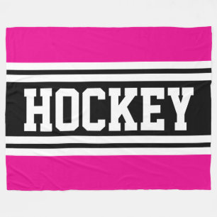 HOCKEY Sporty Black White Athletic Racing Stripes Fleece Blanket