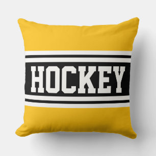 HOCKEY Sporty Bright Black Yellow White Stripes Cushion