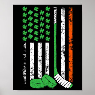 Hockey St Patricks Day American Flag Shamrock Iris Poster