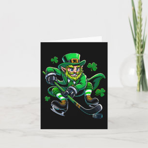 Hockey St Patricks Day Leprechaun Shamrock Clovers Card