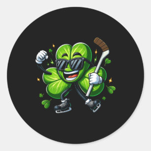 Hockey St Patricks Day Shamrock Celebrating Scorin Classic Round Sticker
