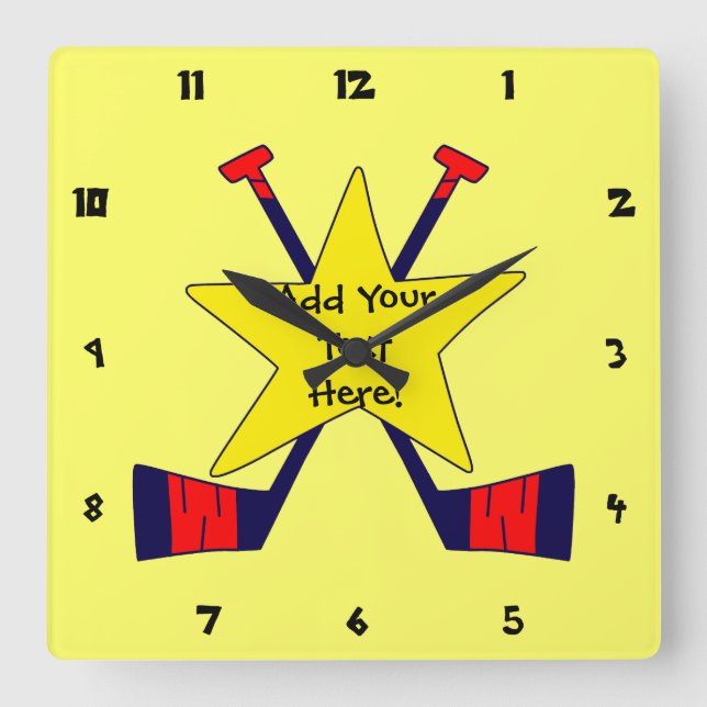 Hockey Star - Add Your Own Text! Square Wall Clock (Front)