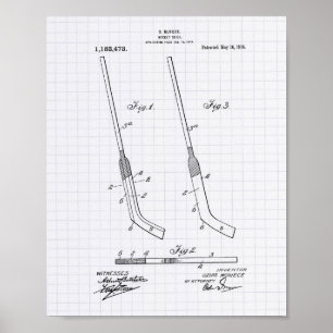 Hockey stick 1916 Patent Art - Lined Peper Poster