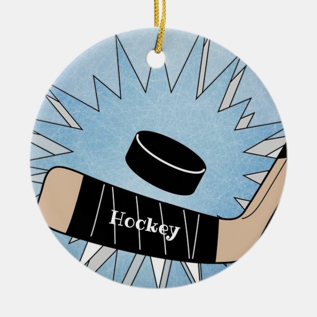 Hockey Stick Puck Design Ceramic Ornament (Front)