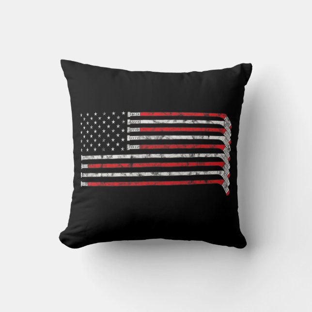 Hockey Stick USA Flag Faded Hockey Player  Cushion (Front)