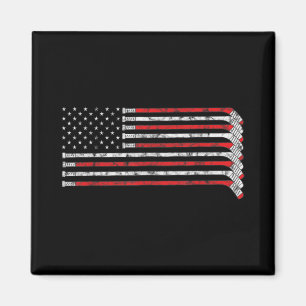 Hockey Stick USA Flag Faded Hockey Player Magnet