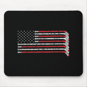 Hockey Stick USA Flag Faded Hockey Player  Mouse Pad