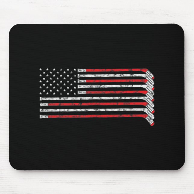 Hockey Stick USA Flag Faded Hockey Player  Mouse Pad (Front)