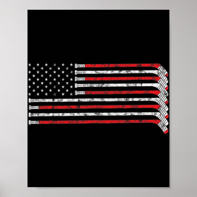 Hockey Stick USA Flag Faded Hockey Player  Poster (Front)